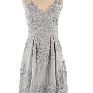 Yoana Baraschi Grey Lace Floral Embroidered Sleeveless A Line Dress